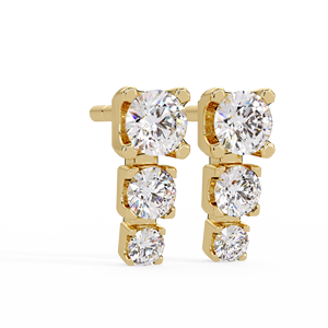 Pendientes de Oro de 14k al por Mayor con 3 Piedras, Corte Redondo, Diamantes Cultivados en Laboratorio, Pendientes Lineales Graduados, Pendientes de Novia, Regalos de Aniversario - Product Image 2