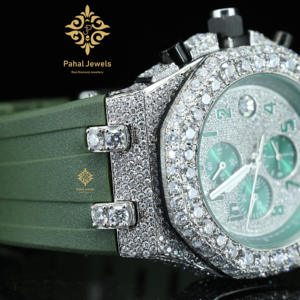 Reloj de Lujo para Hombre con Esfera Redonda de Acero Inoxidable, Correa de Goma Verde, Movimiento Mecánico con Diamantes Moissanite, Estilo Elegante para Uso Diario - Product Image 3