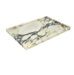 Bandeja de servicio de mármol natural blanco con asas Bandeja decorativa hecha a mano para decoración del hogar - Product Image 1