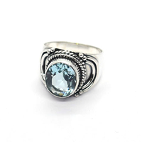 Bague statement en argent sterling 925 avec topaze bleue, faite à la main, style bohème vintage, bijoux de cocktail pour femmes et hommes