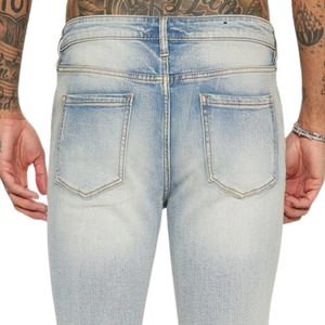 Jean en denim déchiré bleu clair délavé à l'enzyme pour homme, coupe droite, poids moyen, style streetwear décontracté, effet vintage - Product Image 4