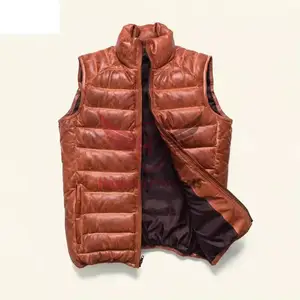 Premium Leather Biker Puffer Vest for Men - Sleeveless Winter Jacket in Custom Sizes Men's leather puffer vest Plus size men's