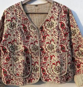 Indian Handmade Vintage Peach Patchwork Cotton <b>Quilted</b> Jacket Women's Boho Coat Reversible Breathable Unisex New Style - Product Image 6