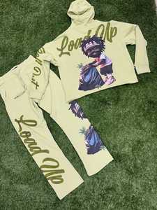 Gran oferta, pantalón acampanado, Jersey de algodón, Sudadera con capucha, conjunto de dos piezas acampanado, chándales de gran tamaño para hombre de alta calidad - Product Image 5