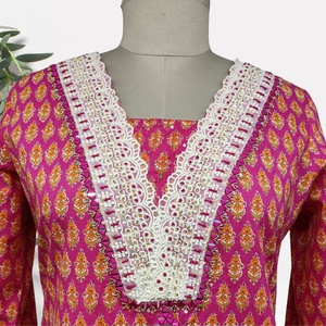 Ensemble Kurti imprimé rose de luxe pour femmes, Kurta élégant et droit avec palazzo, tenue de soirée, vente chaude, nouvelle collection tendance - Product Image 2