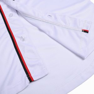 White <b>Baseball</b> Jersey Red Black Trim Button Front Short Sleeve Unisex Adult Regular Fit Breathable Mesh Polyester Custom Sport - Product Image 5