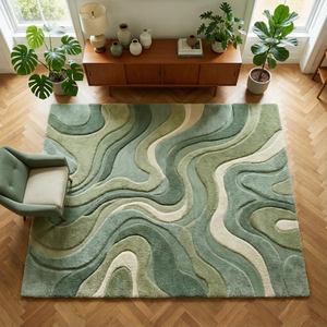 Designer Hand-Tufted Wool Rug | Retro Abstract Sculptural Pattern Area <b>Carpet</b> with Latex Backing Home Decor - Product Image 4