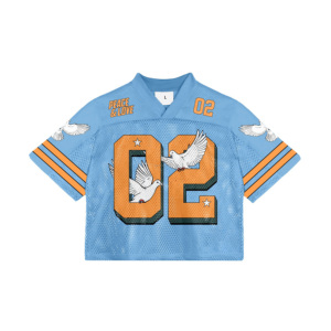 เสื้อยืดแฟชั่นสำหรับผู้ชายเสื้อเจอร์ซีย์ตาข่ายอเมริกันฟุตบอลทรงโอเวอร์ไซส์ออกแบบได้ตามต้องการ - Product Image 4