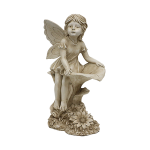 Statua da Giardino MGO con Mangiatoia per Uccelli a Forma di Foglia, Figurina d'Angelo in Resina Scolpita per Decorazione Esterna di Patio e Prato - Product Image 3