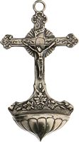 Police d'eau bénite en laiton en forme de croix avec Crucifix Vase religieux élégant en laiton pour autel d'église Bénédiction à la maison Utilisation liturgique