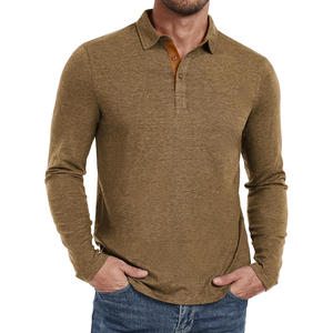 Polos Personalizables de Manga Larga para Hombre para Primavera/Verano, Tejido Jersey Transpirable con Cuello Alto y Diseño Sólido - Product Image 3