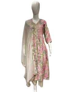 Nuevo Vestido camisero de seda y rayón bordado para mujer, manga larga, Shalwar Kameez pakistaní para Bodas de fiesta, estilo indio - Product Image 1