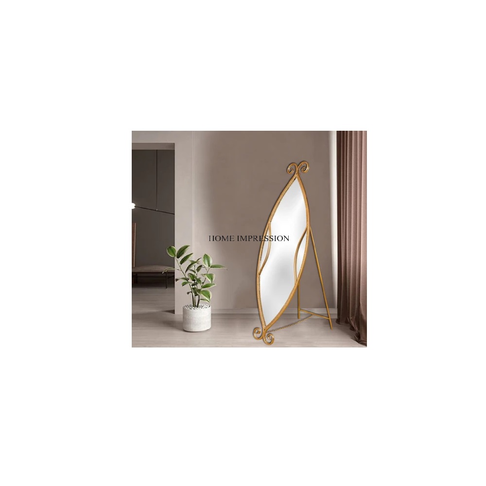 Gold Plated Metal Frame Floor Mirror - Heavy Duty, High Grade by HOME IMPRESSION