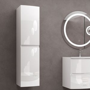 Diana 130x38x30 cm Étagères de salle de bain Colonne suspendue avec 2 portes 4 étagères en verre Miroir grossissant pour petits espaces - Product Image 3