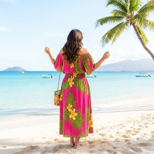 Vestido Maxi <span class=keywords><strong>Tropical</strong></span> de Verano para Mujer, con Hombros Descubiertos, Estampado Floral, Tela de Rayón, Estilo Boho, para la Playa - Product Image 6