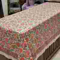 Sanvi K Handicrafts - Housse de table personnalisable en coton et lin 100% véritable, imprimée à la main, brodée de motifs floraux Amer, au design séduisant