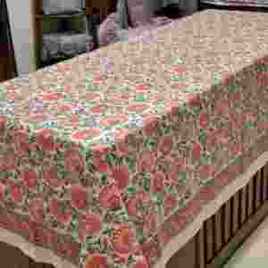 Cubierta de mesa de lino de algodón 100% con estampado de bloque de mano real bordado floral - Product Image 2