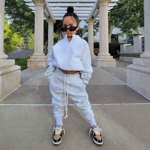 ชุดวอร์มผ้าฝ้ายโพลีเอสเตอร์มีซิปสำหรับเด็กผู้หญิงชุดวอร์มลำลองสีพื้นแบบทันสมัย - Product Image 6