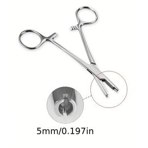 Forceps manuel en acier inoxydable pour ancrage dermique 3 et 5 mm, instrument de piercing corporel avec porte-aiguille en plastique, certifié CE classe I - Product Image 6