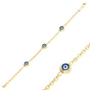 Round Shape Eye Design <b>Charm</b> Thin <b>Bracelet</b> Turkish Wholesale Handmade 925 Sterling <b>Silver</b> Jewelry - Product Image 1
