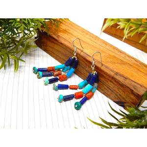 Pendientes de Plata de Ley 925 hechos a mano, piedras preciosas turquesas naturales con cuentas, Coral, lapislázuli, joyería de regalo elegante - Product Image 2