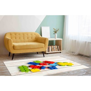 Tapis colorés en blocs de construction, tapis pour chambre de garçon, tapis imprimé, tapis en chenille - Product Image 3