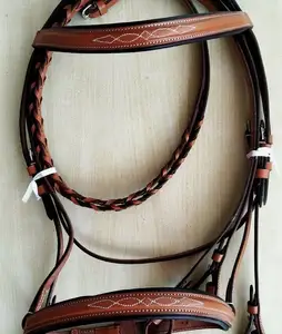 Qualité supérieure Vache Rembourrage Souple En Cuir Véritable Snaffle Bridle Fine Cristal Chaîne Durable Produits D'équitation Prix De Gros-Cheval - Product Image 1