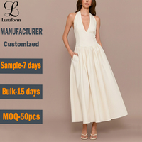 Robe longue décontractée élégante d'été pour femmes, sans manches, col halter, de haute qualité, sur mesure OEM