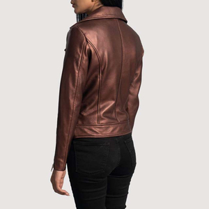Chaqueta de cuero para mujer, chaqueta de cuero transpirable de piel de oveja auténtica para mujer, chaquetas de motorista de cuero informales de calle alta para mujer - Product Image 2