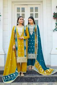 Vente en gros Readymade Top Palazzo et Dupatta avec soie Chinon lourde avec broderie pour mariage et fête Occasion - Product Image 3