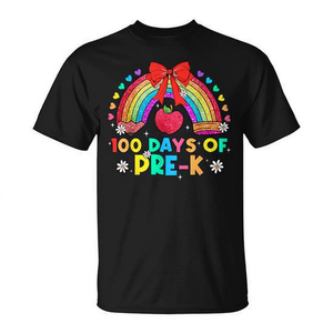 Camiseta 100 Days Of Pre-K con diseño de manzana arcoíris para celebración preescolar, camiseta unisex de manga corta con cuello redondo para niños - Product Image 2