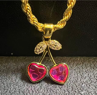Collar de Acero Inoxidable Personalizado al por Mayor, Chapado en Oro de 18k, con Personaje de Dibujos Animados de Cereza, Joyería de Moda, Regalo para Mujer