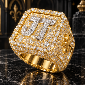 Custom Round Cut VVS Moissanite JT <b>Initial</b> <b>Ring</b> GRA Certified 14K Gold Iced Out Square Hip Hop <b>Ring</b> Statement Jewelry for Men - Product Image 1