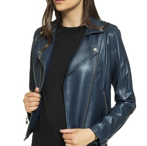 High Premium Modern Design Women Sheep <b>Skin</b> Woven Leather Jacket Windproof & Waterproof Custom Logo OEM Service - Product Image 2