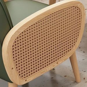 Juego de salón moderno escandinavo con sillones de ratán, sofá de cuero y mesa de centro de madera para decoración de sala de estar o cafetería - Product Image 4