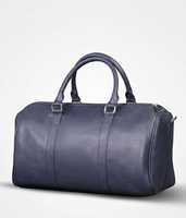 Sac de voyage léger de luxe en cuir véritable bleu marine pour homme, idéal pour le sport, les week-ends, la gym et les séjours d'une nuit, avec intérieur en polyester