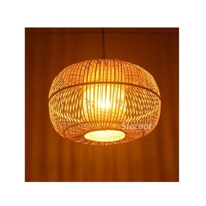 Middle Size Handicrafts Dome Bean Woven Rattan Farmhouse Design Warm White <b>LED</b> Pendant <b>Light</b> - Product Image 6