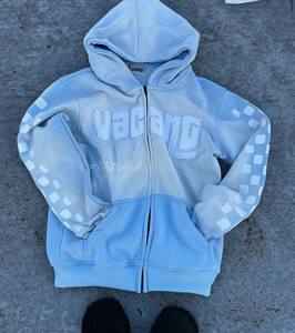 Custom Men's French Terry Distressed Patch Embroidery Hoodie 100% Cotton Sun Faded Acid Wash Oversized <b>Zip</b> <b>Hooded</b> Spring - Product Image 1