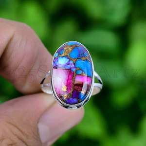 Handmade Kingman Oyster <b>Turquoise</b> <b>Ring</b> Oval Gemstone Sterling Silver Jewelry - Product Image 2