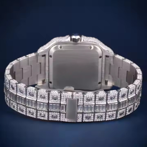 Montre-bracelet de luxe pour homme, style hip-hop, en acier inoxydable, boîtier carré rouge, diamants moissanite baguette VVS, mouvement à quartz artisanal - Product Image 2