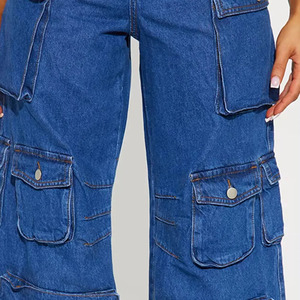 Breathable Plus Size Women Jeans Pants Comfortable Cargo Style Multi Pockets 100% Cotton Denim Over Length Pants for Ladies OEM - Product Image 5