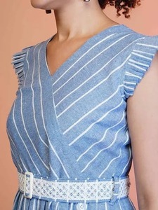 Vestido MIDI de algodón con bloque de mano indio, estampado de rayas personalizado, elegante armario de viaje de verano para mujer, regalo de boda y novia - Product Image 2