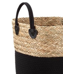 Customize Size Large <b>Wicker</b> <b>Laundry</b> <b>Basket</b> Cotton and Stitching Seagrass Zig Zag Sew <b>Basket</b> Home Accessories Vanity Organizer - Product Image 3