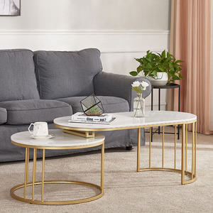 Modern Style Nesting <b>Sofa</b> <b>Table</b> with Gold-Dark Bronze Finish TT68193 Features a Stone Top and Iron Frame - Product Image 3