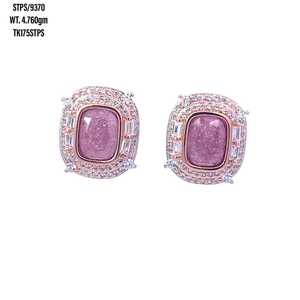 Pendientes clásicos de Plata de Ley 925, pendientes de tuerca de Plata de Ley 925, circonita cúbica CZ, oro rosa, Diamante de piedras preciosas en forma de cojín - Product Image 1