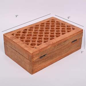 Samhita Mango Wood Decorative Storage <b>Box</b> with <b>Hinged</b> Lid and Jali Carvings <b>for</b> Christmas Gifts 22.86cm X - Product Image 5