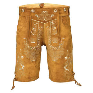German <b>Men's</b> Bavarian <b>Leather</b> Lederhosen <b>Shorts</b> with Zipper Fly Knee-Length Casual Wear - Product Image 3