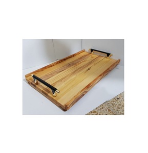 Ensemble de 2 plateaux en bois et en métal de conception de luxe plateau de service décoratif pour aliments plateau de service pour thé et café à un prix abordable - Product Image 3