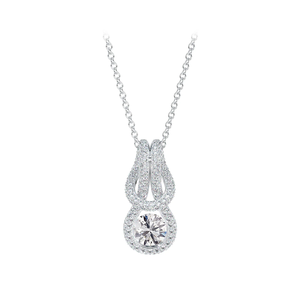 Pendentif solitaire goutte d'eau de luxe, diamant rond taille brillant serti clos, en argent 925 plaqué rhodium, bijoux de mariage pour femme - Product Image 1