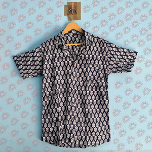 Camisas de hombre con estampado de bloque de mano de algodón 100%, camisa de playa con estampado Floral ligero para hombre - Product Image 1